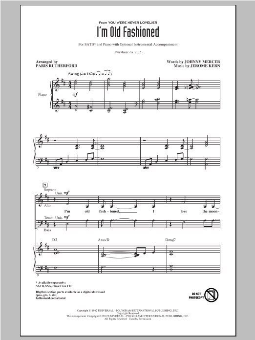 Download Jerome Kern I'm Old Fashioned (arr. Paris Rutherford) Sheet Music and learn how to play SATB PDF digital score in minutes