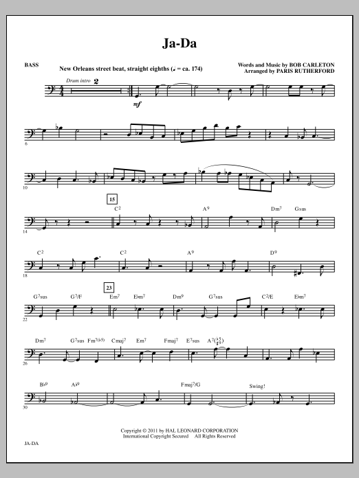 Download Paris Rutherford Ja-Da - Bass Sheet Music and learn how to play Choir Instrumental Pak PDF digital score in minutes