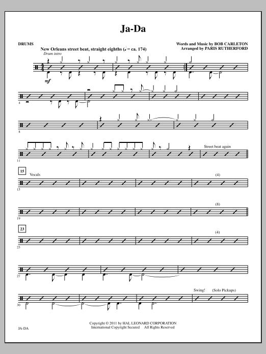 Download Paris Rutherford Ja-Da - Drums Sheet Music and learn how to play Choir Instrumental Pak PDF digital score in minutes