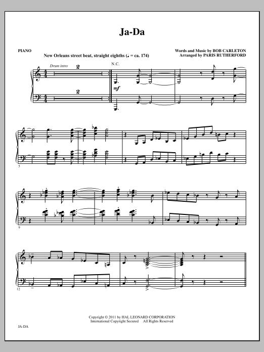 Download Paris Rutherford Ja-Da - Piano Sheet Music and learn how to play Choir Instrumental Pak PDF digital score in minutes