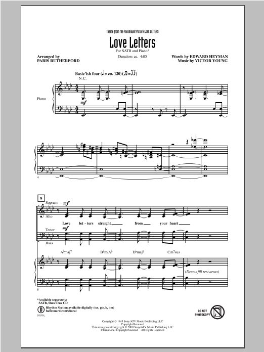 Download Ketty Lester Love Letters (arr. Paris Rutherford) Sheet Music and learn how to play SATB PDF digital score in minutes