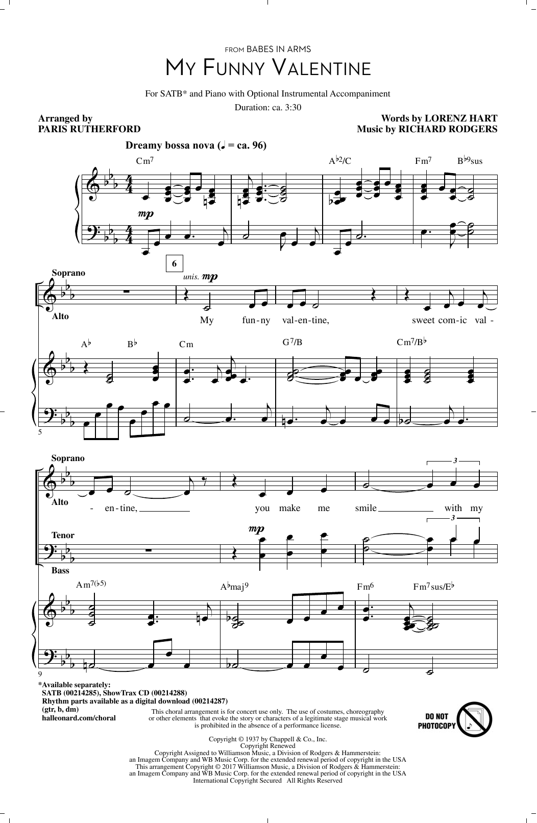 Download Paris Rutherford My Funny Valentine Sheet Music and learn how to play SATB PDF digital score in minutes