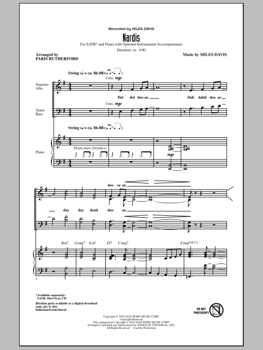 Download Paris Rutherford Nardis Sheet Music and learn how to play SATB Choir PDF digital score in minutes