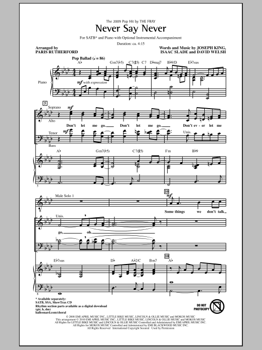 Download Paris Rutherford Never Say Never Sheet Music and learn how to play SATB Choir PDF digital score in minutes