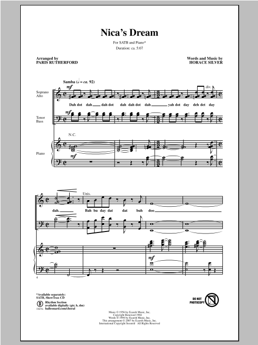 Download Paris Rutherford Nica's Dream Sheet Music and learn how to play SATB PDF digital score in minutes