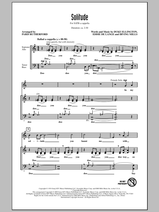 Download Paris Rutherford Solitude Sheet Music and learn how to play SATB Choir PDF digital score in minutes