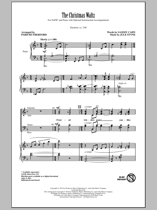 Download Paris Rutherford The Christmas Waltz Sheet Music and learn how to play SATB Choir PDF digital score in minutes