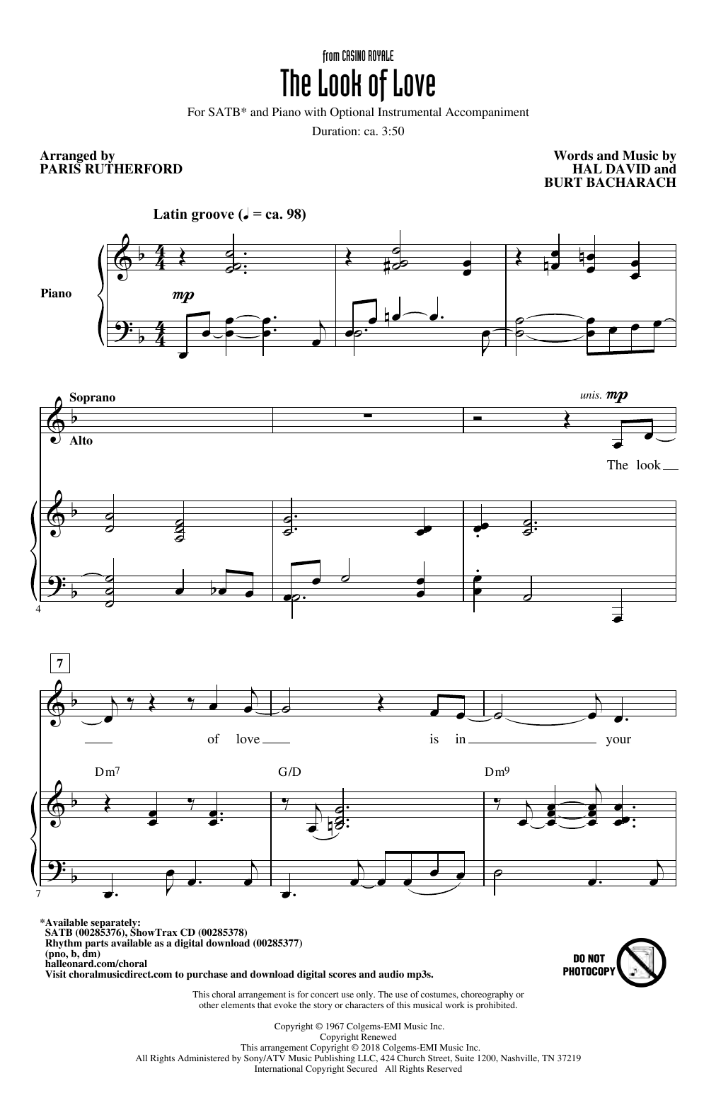 Download Paris Rutherford The Look Of Love Sheet Music and learn how to play SATB Choir PDF digital score in minutes