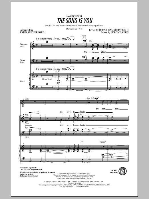 Download Paris Rutherford The Song Is You Sheet Music and learn how to play SATB Choir PDF digital score in minutes