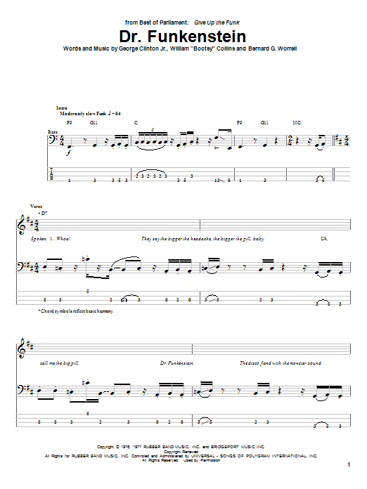Download Parliament Dr. Funkenstein Sheet Music and learn how to play Bass Guitar Tab PDF digital score in minutes