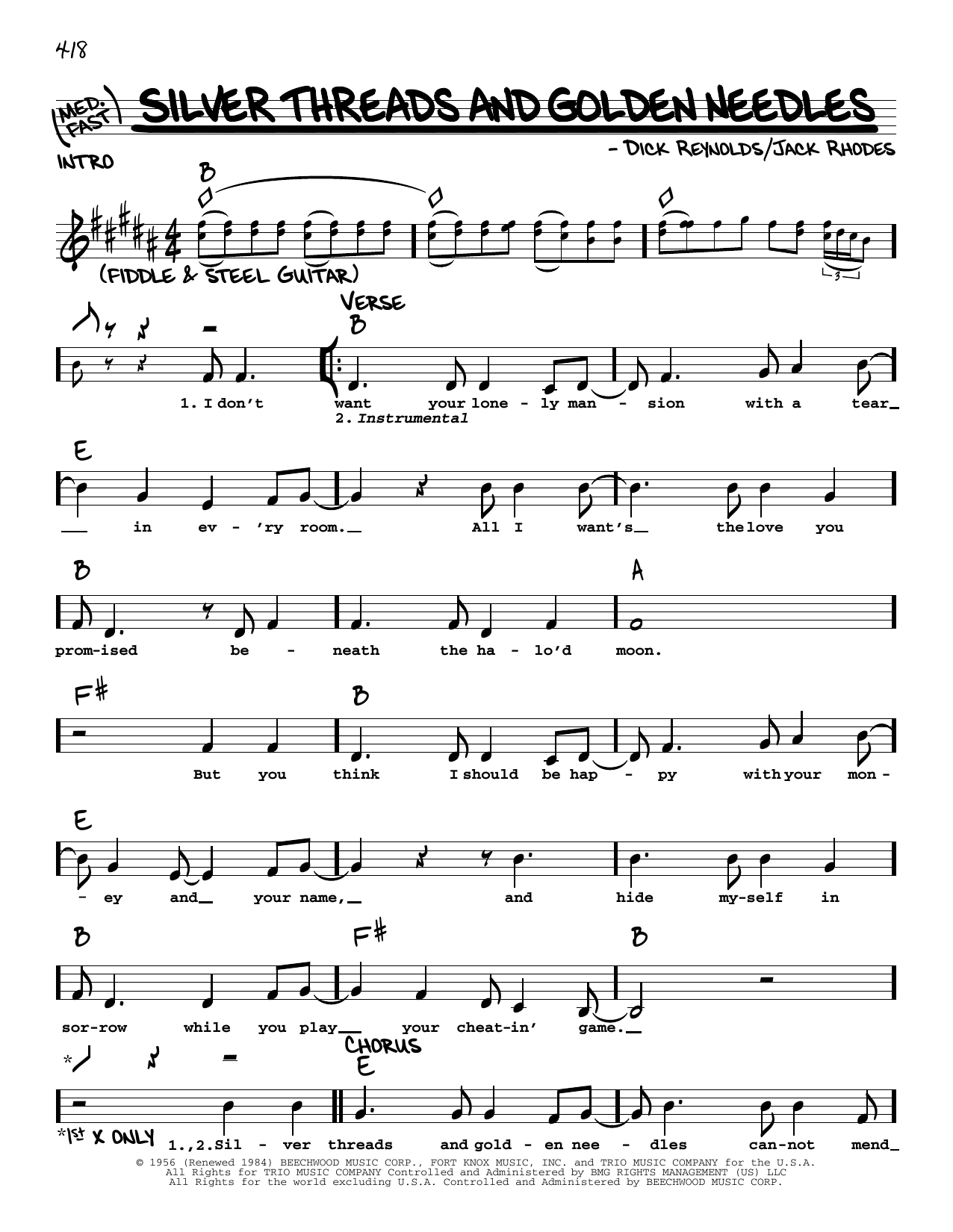 Download Parton Lynn Wynette Silver Threads And Golden Needles Sheet Music and learn how to play Real Book – Melody, Lyrics & Chords PDF digital score in minutes
