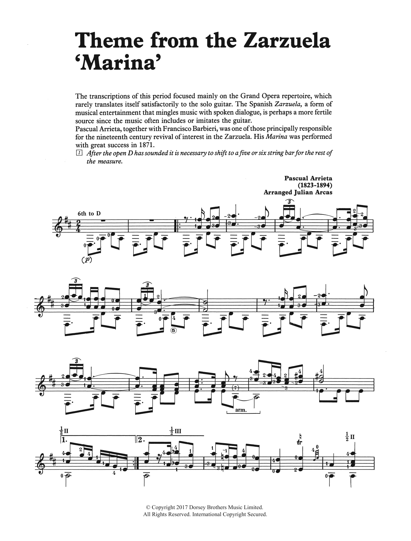 Download Pascual Arrieta Theme from the Zarzuela 'Marina' Sheet Music and learn how to play Guitar PDF digital score in minutes