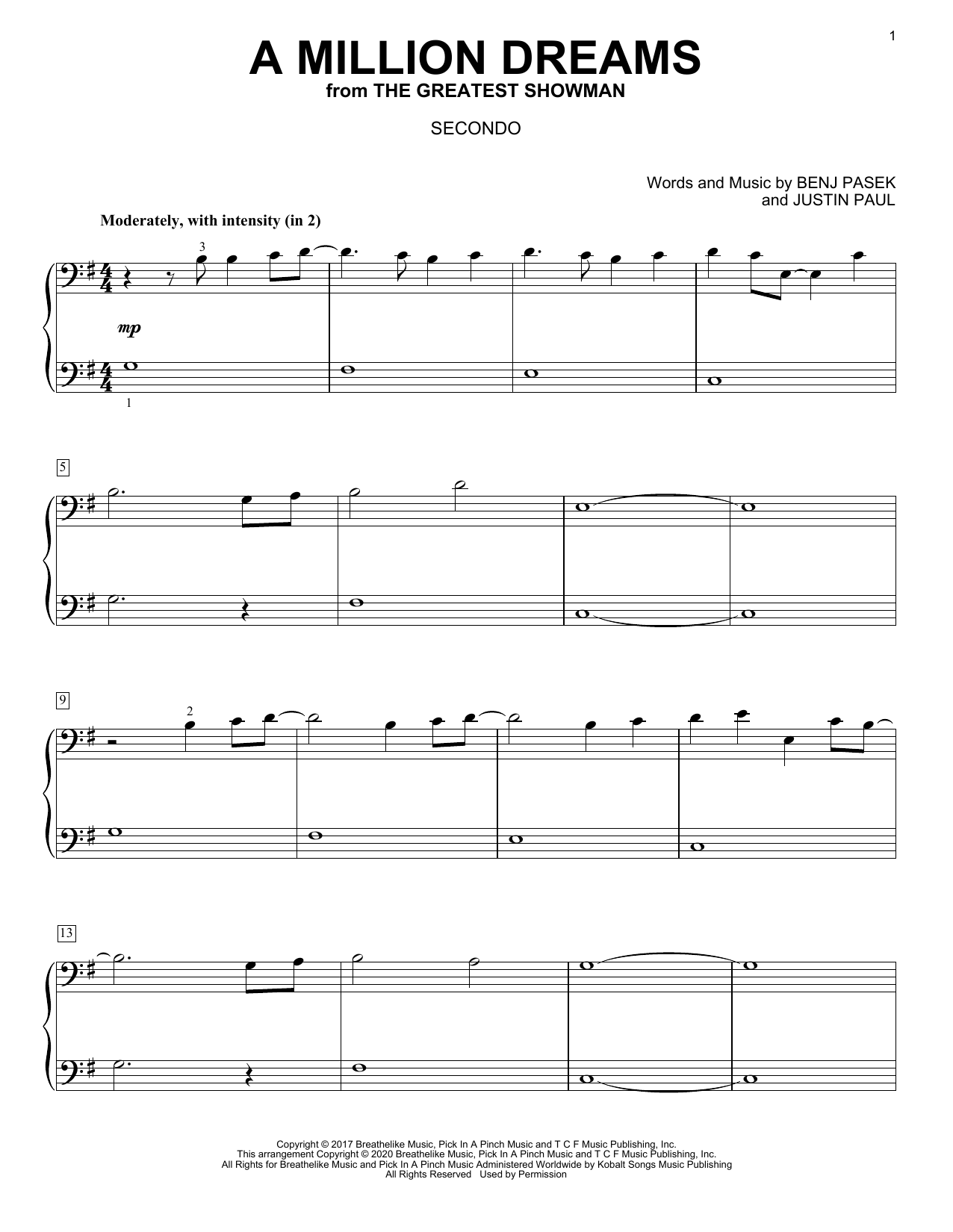Download Pasek & Paul A Million Dreams (from The Greatest Showman) (arr. David Pearl) Sheet Music and learn how to play Piano Duet PDF digital score in minutes