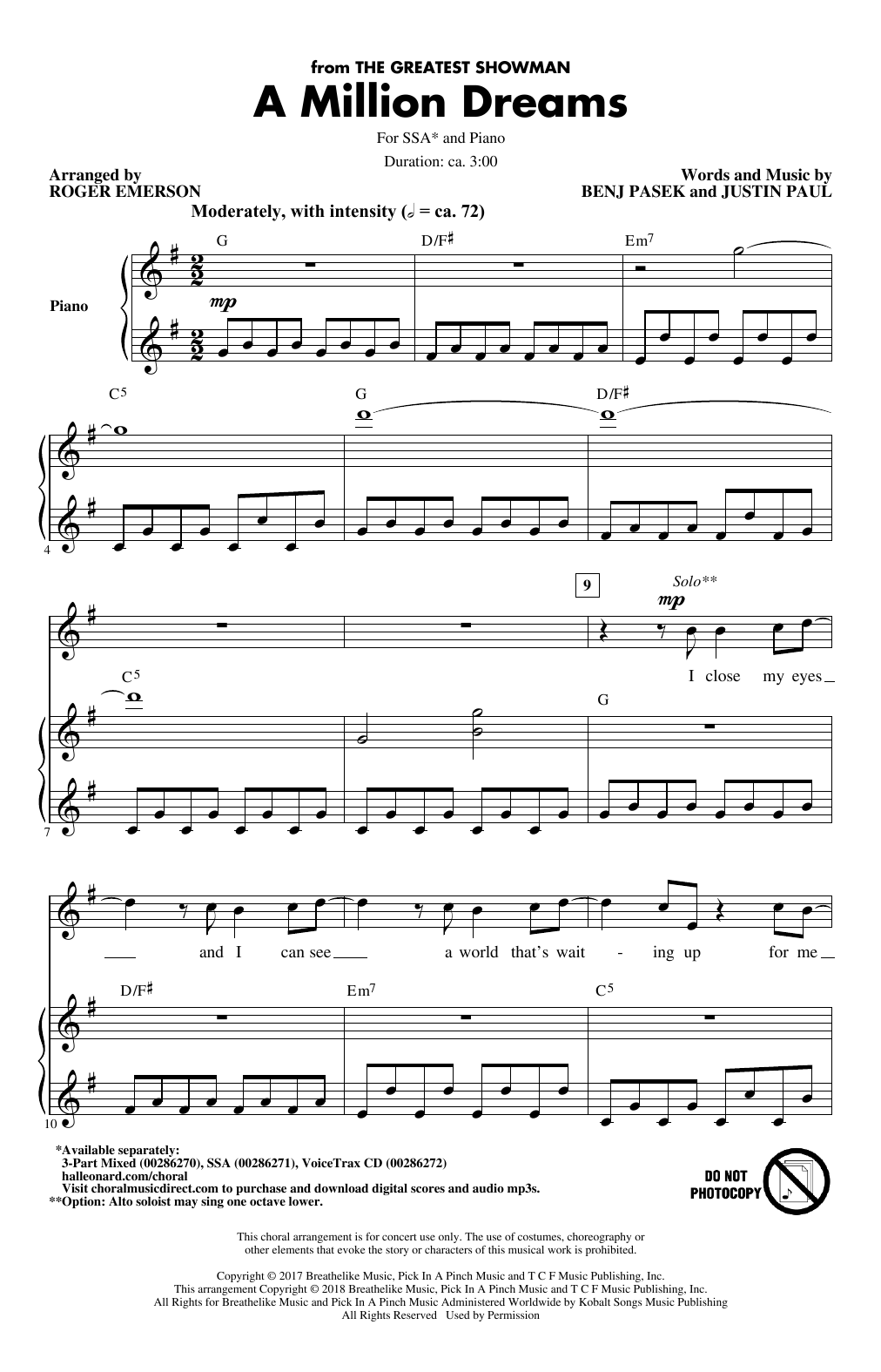 Download Pasek & Paul A Million Dreams (from The Greatest Showman) (arr. Roger Emerson) Sheet Music and learn how to play 3-Part Mixed Choir PDF digital score in minutes