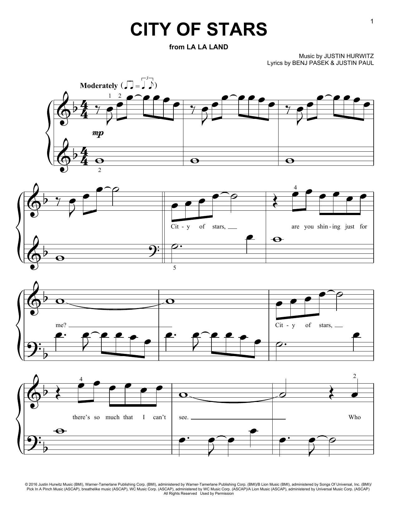 Download Pasek & Paul City Of Stars Sheet Music and learn how to play Super Easy Piano PDF digital score in minutes