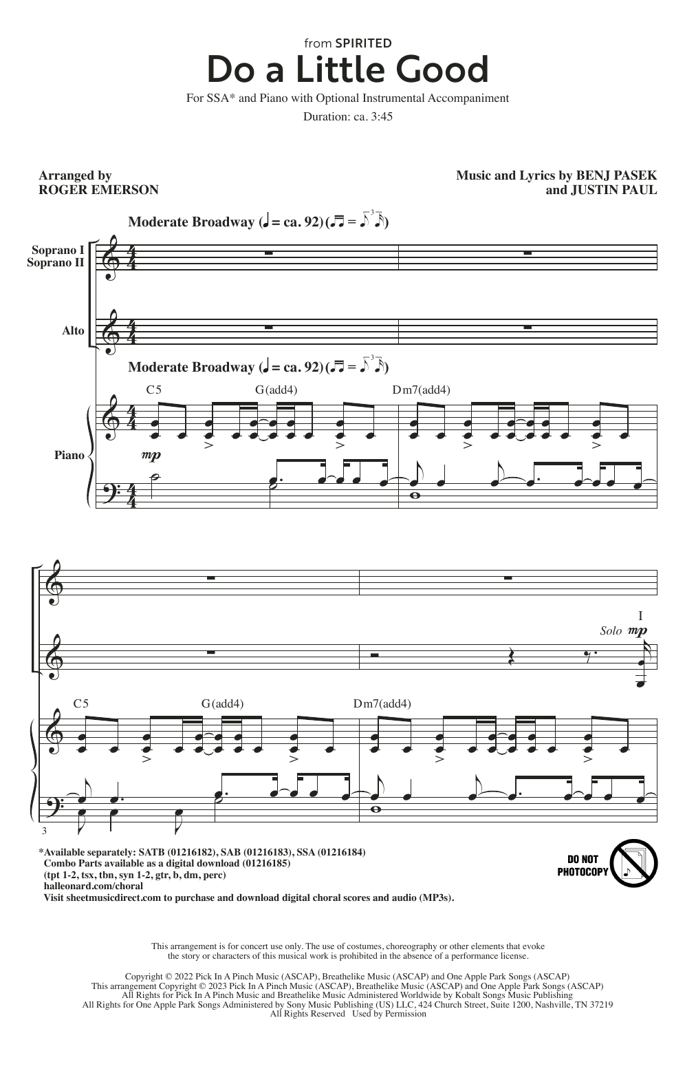 Download Pasek & Paul Do A Little Good (from Spirited) (arr. Roger Emerson) Sheet Music and learn how to play SATB Choir PDF digital score in minutes