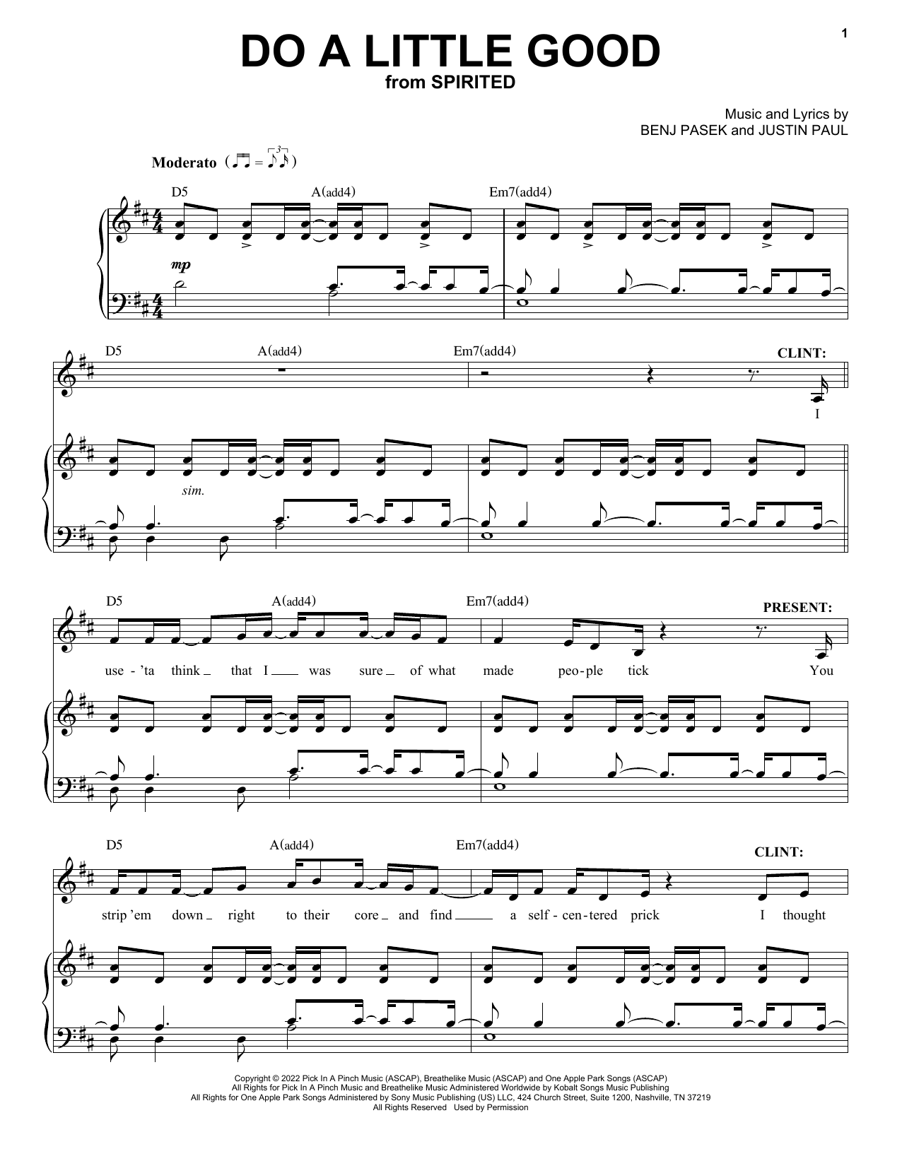 Download Pasek & Paul Do A Little Good (from Spirited) Sheet Music and learn how to play Piano & Vocal PDF digital score in minutes