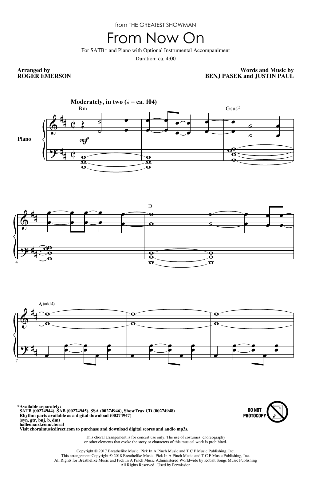 Download Roger Emerson From Now On Sheet Music and learn how to play SATB PDF digital score in minutes