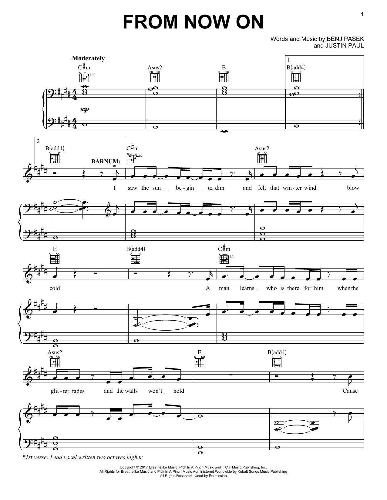 Download Pasek & Paul From Now On Sheet Music and learn how to play Piano, Vocal & Guitar (Right-Hand Melody) PDF digital score in minutes
