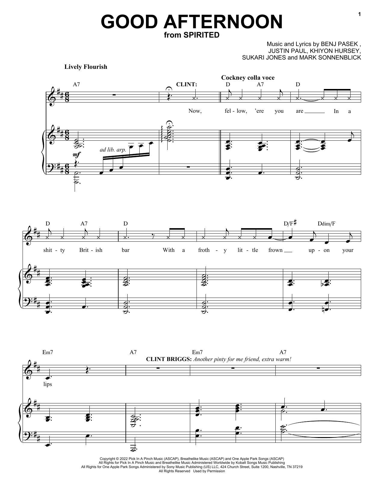 Download Pasek & Paul Good Afternoon (from Spirited) Sheet Music and learn how to play Piano & Vocal PDF digital score in minutes