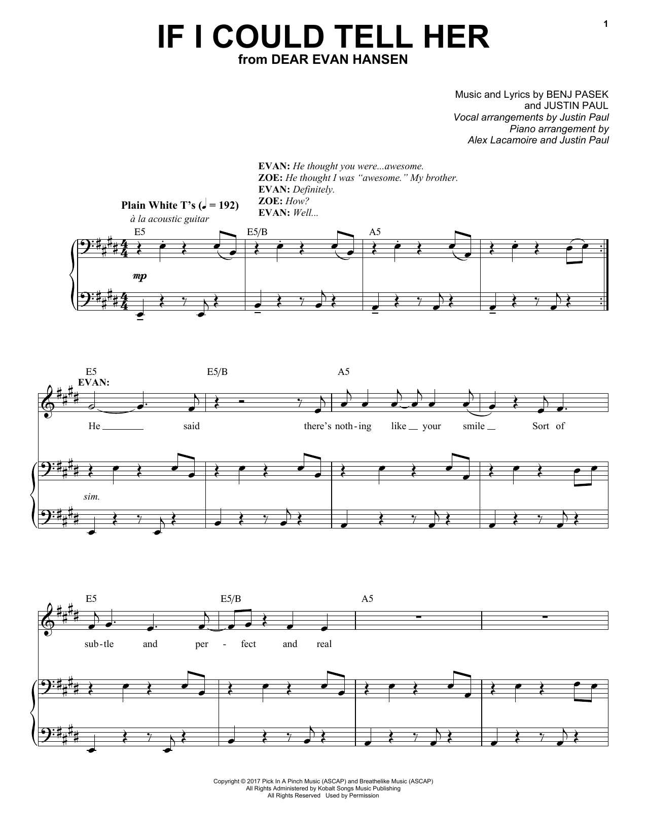 Download Pasek & Paul If I Could Tell Her (from Dear Evan Hansen) Sheet Music and learn how to play Ukulele PDF digital score in minutes