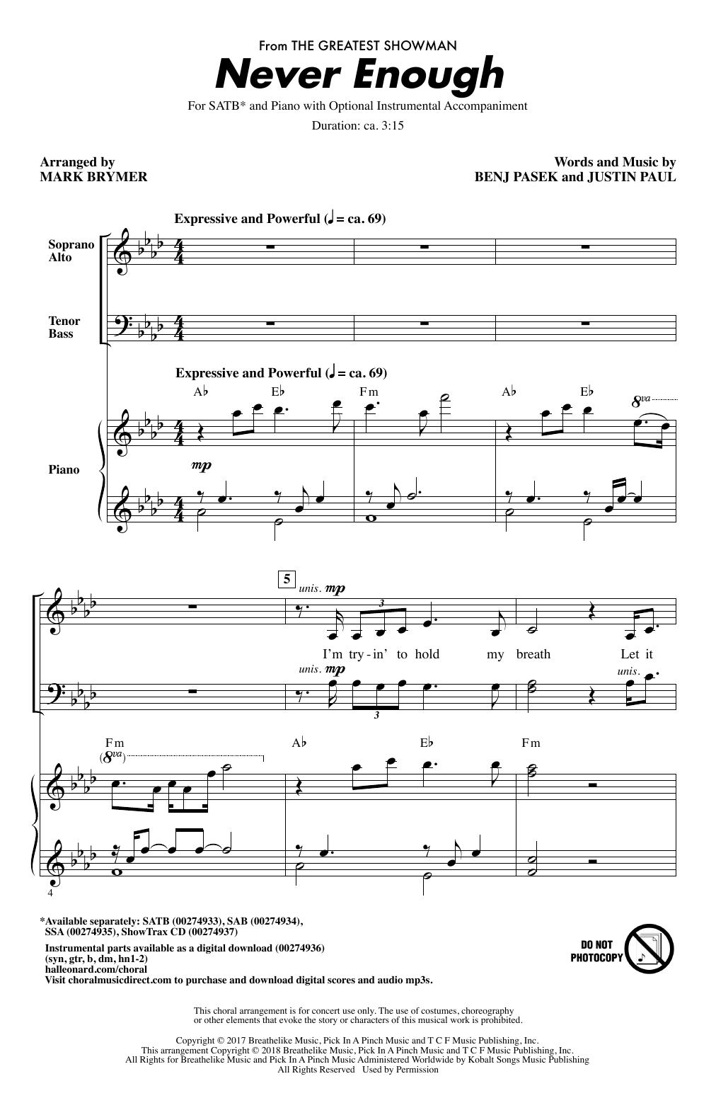 Download Mark Brymer Never Enough Sheet Music and learn how to play SSA PDF digital score in minutes