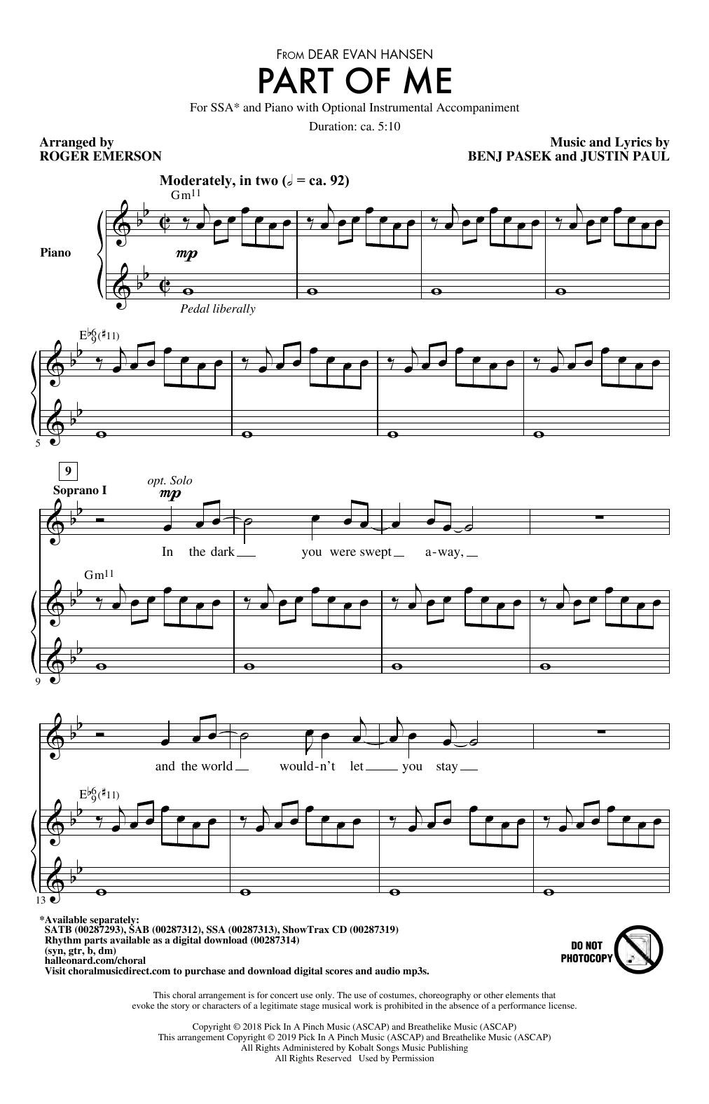 Download Pasek & Paul Part Of Me (from Dear Evan Hansen) (arr. Roger Emerson) Sheet Music and learn how to play SATB Choir PDF digital score in minutes