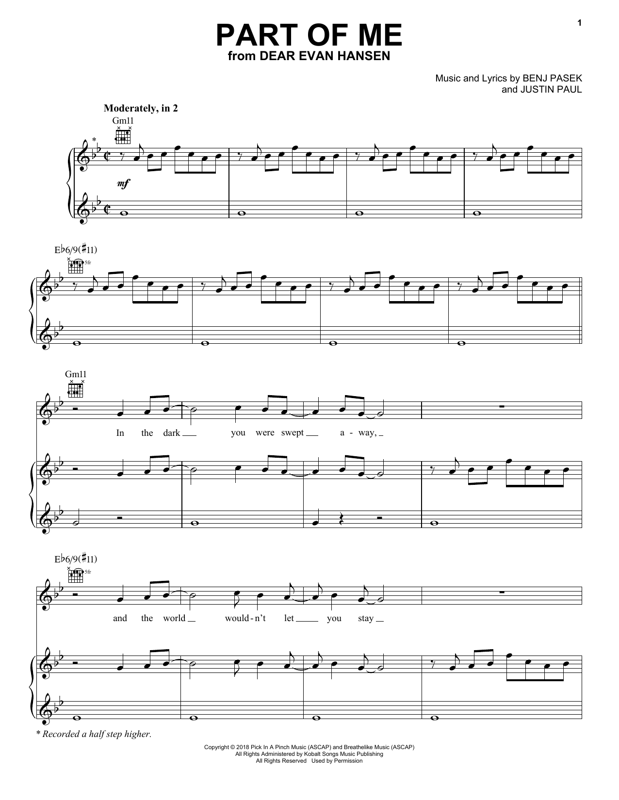 Download Pasek & Paul Part Of Me (from Dear Evan Hansen) Sheet Music and learn how to play Piano, Vocal & Guitar Chords (Right-Hand Melody) PDF digital score in minutes