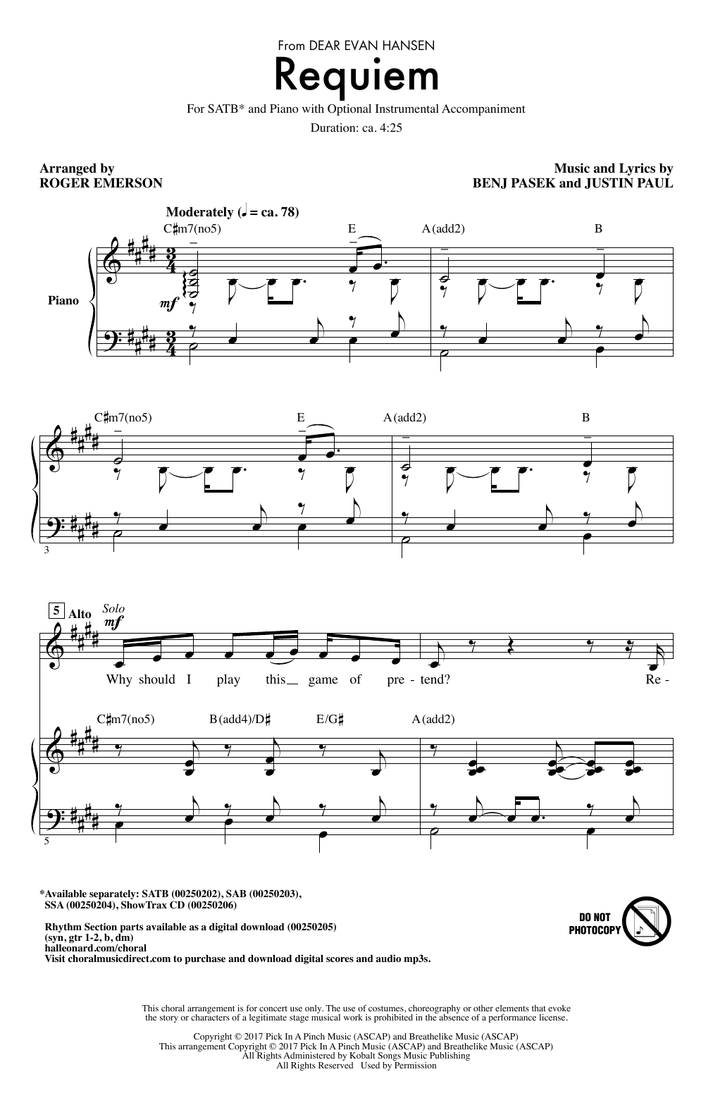 Download Roger Emerson Requiem Sheet Music and learn how to play SATB PDF digital score in minutes
