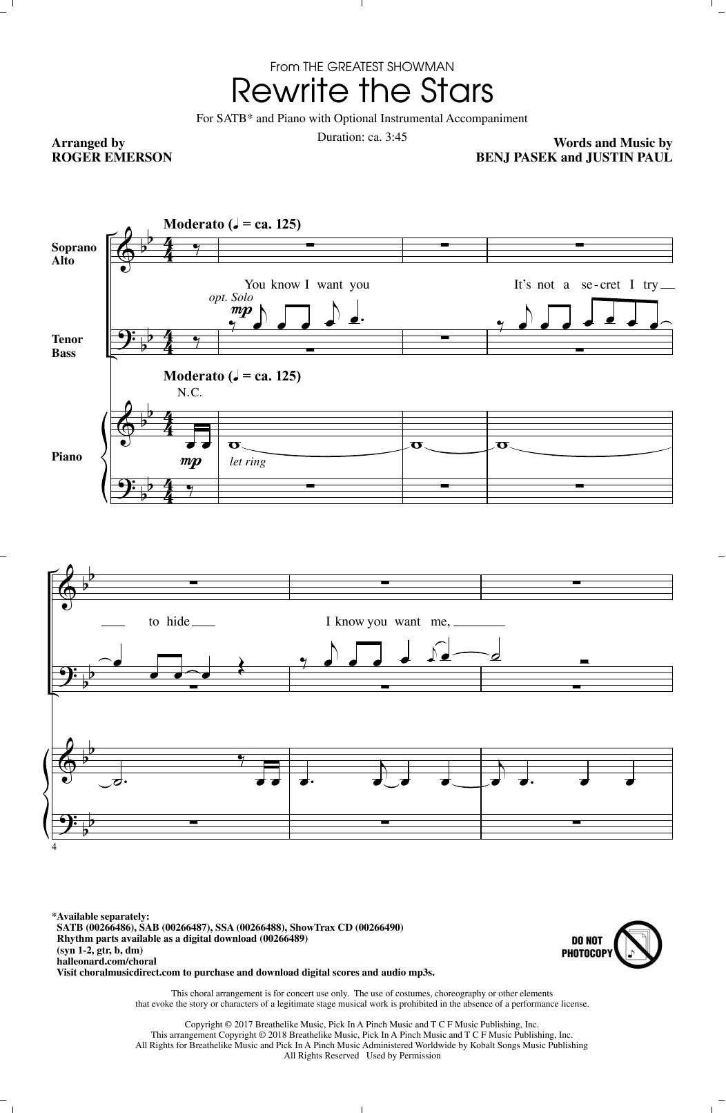 Download Pasek & Paul Rewrite The Stars (from The Greatest Showman) (arr. Roger Emerson) Sheet Music and learn how to play SATB PDF digital score in minutes