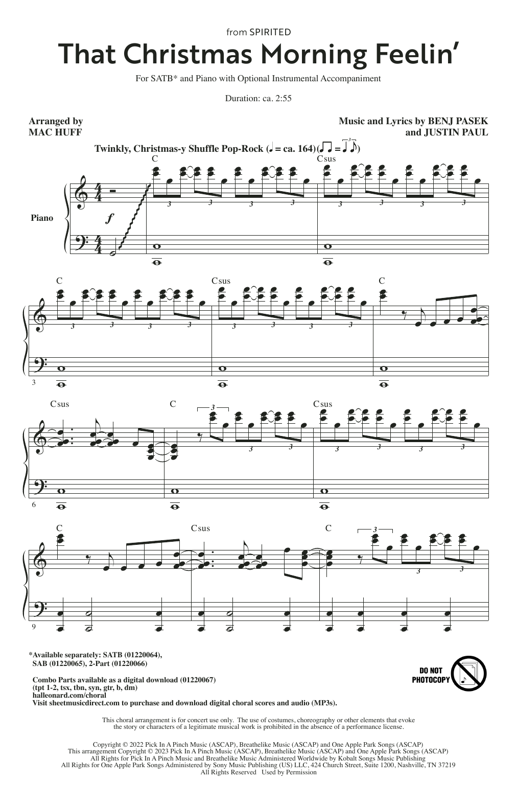 Download Pasek & Paul That Christmas Morning Feelin' (from Spirited) (arr. Mac Huff) Sheet Music and learn how to play 2-Part Choir PDF digital score in minutes