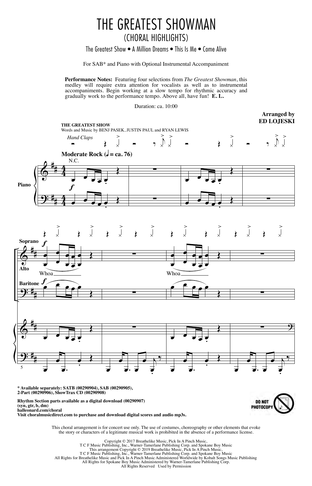 Download Pasek & Paul The Greatest Showman (Choral Highlights) (arr. Ed Lojeski) Sheet Music and learn how to play SATB Choir PDF digital score in minutes