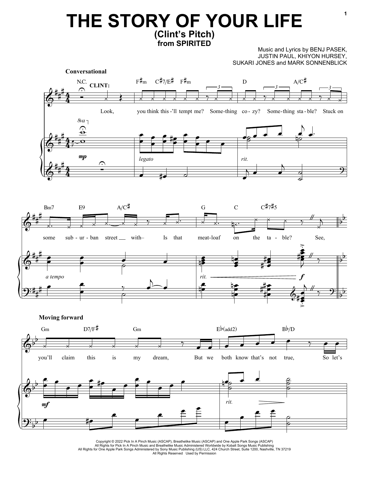 Download Pasek & Paul The Story Of Your Life (Clint's Pitch) (from Spirited) Sheet Music and learn how to play Piano & Vocal PDF digital score in minutes