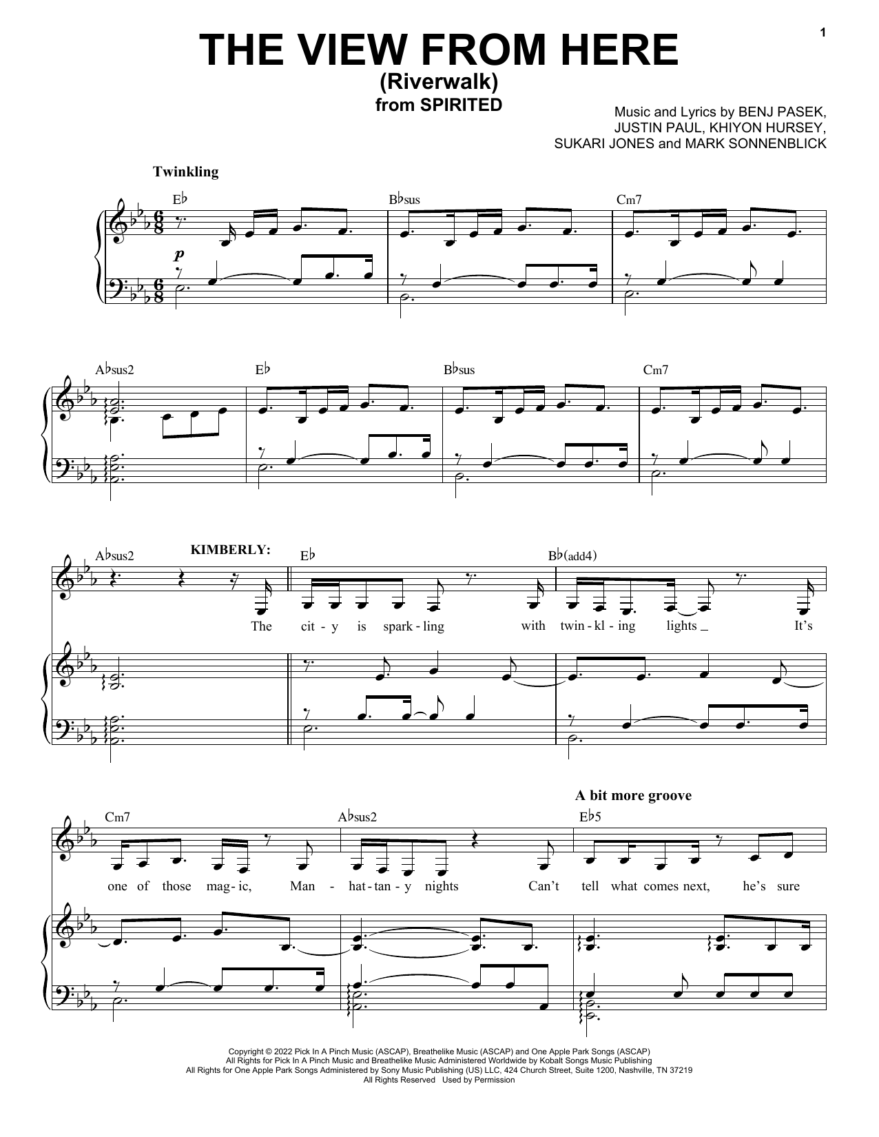 Download Pasek & Paul The View From Here (Riverwalk) (from Spirited) Sheet Music and learn how to play Piano & Vocal PDF digital score in minutes
