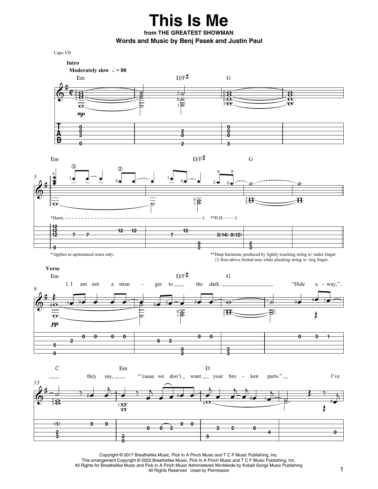 Download Pasek & Paul This Is Me (from The Greatest Showman) (arr. Ben Pila) Sheet Music and learn how to play Solo Guitar PDF digital score in minutes
