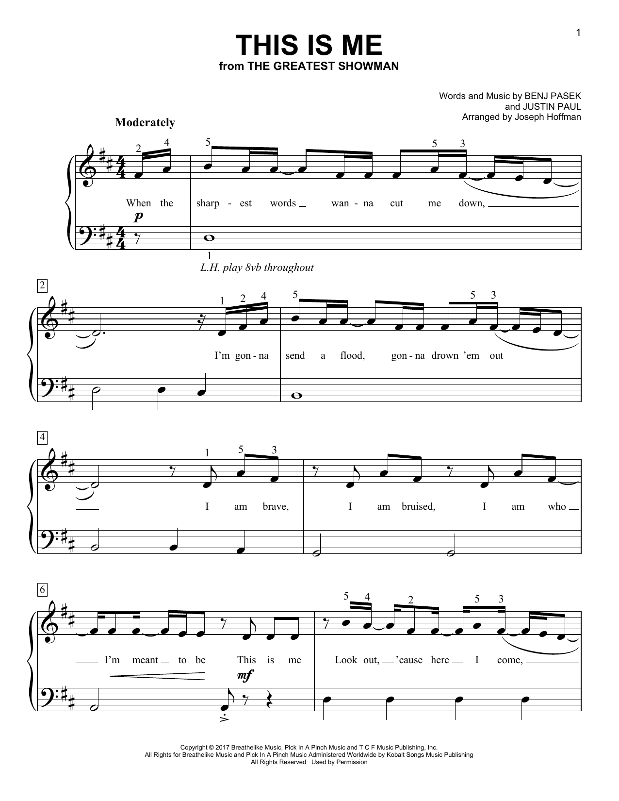 Download Pasek & Paul This Is Me (from The Greatest Showman) (arr. Joseph Hoffman) Sheet Music and learn how to play Easy Piano PDF digital score in minutes