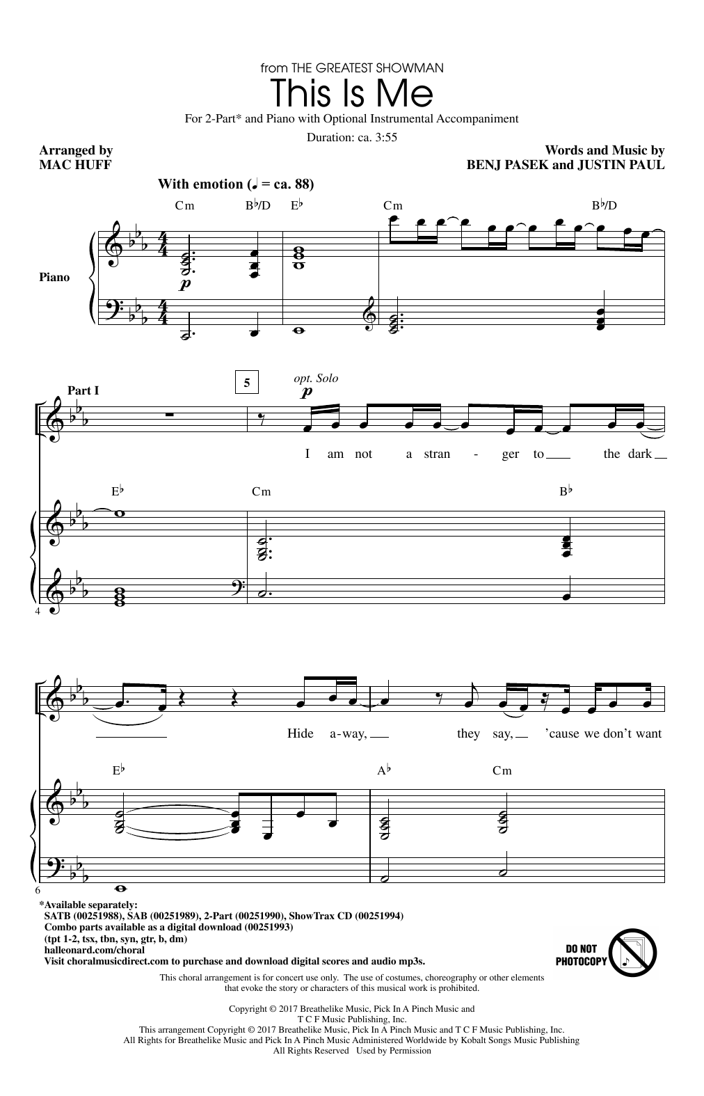 Download Pasek & Paul This Is Me (from The Greatest Showman) (arr. Mac Huff) Sheet Music and learn how to play SSA Choir PDF digital score in minutes