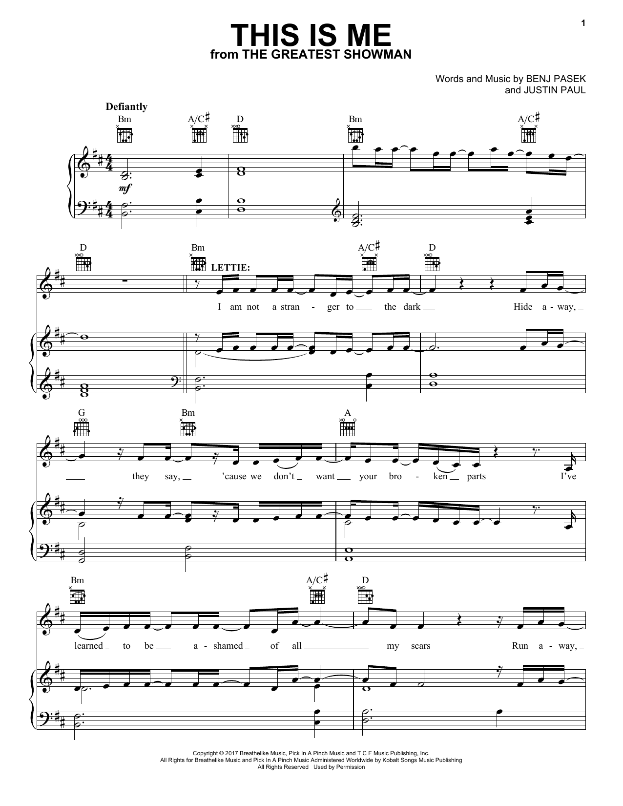 Download Pasek & Paul This Is Me Sheet Music and learn how to play Piano & Vocal PDF digital score in minutes