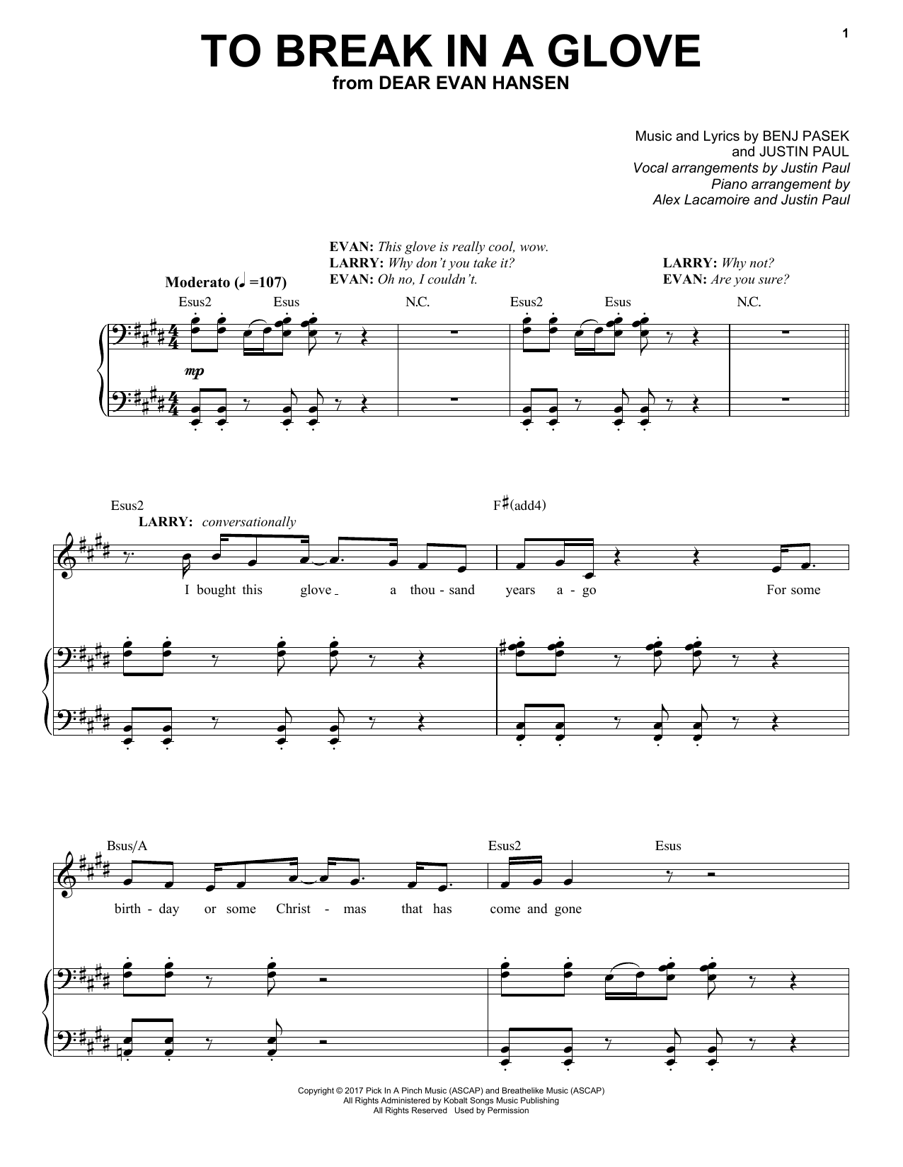 Download Pasek & Paul To Break In A Glove (from Dear Evan Hansen) Sheet Music and learn how to play Piano & Vocal PDF digital score in minutes