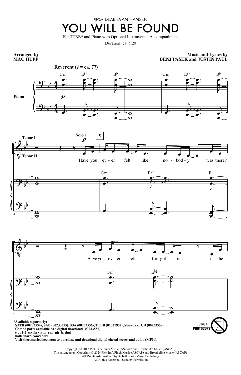 Download Pasek & Paul You Will Be Found (arr. Mac Huff) Sheet Music and learn how to play TTBB Choir PDF digital score in minutes