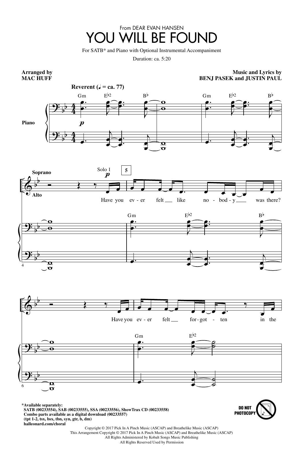 Download Pasek & Paul You Will Be Found (from Dear Evan Hansen) (arr. Mac Huff) Sheet Music and learn how to play SAB Choir PDF digital score in minutes