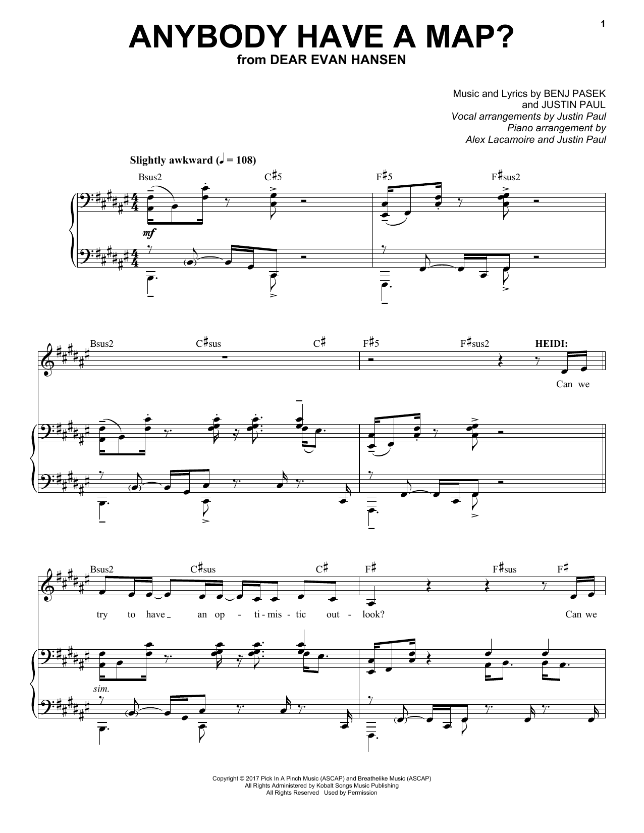 Download Pasek & Paul Anybody Have A Map? (from Dear Evan Hansen) Sheet Music and learn how to play Piano & Vocal PDF digital score in minutes