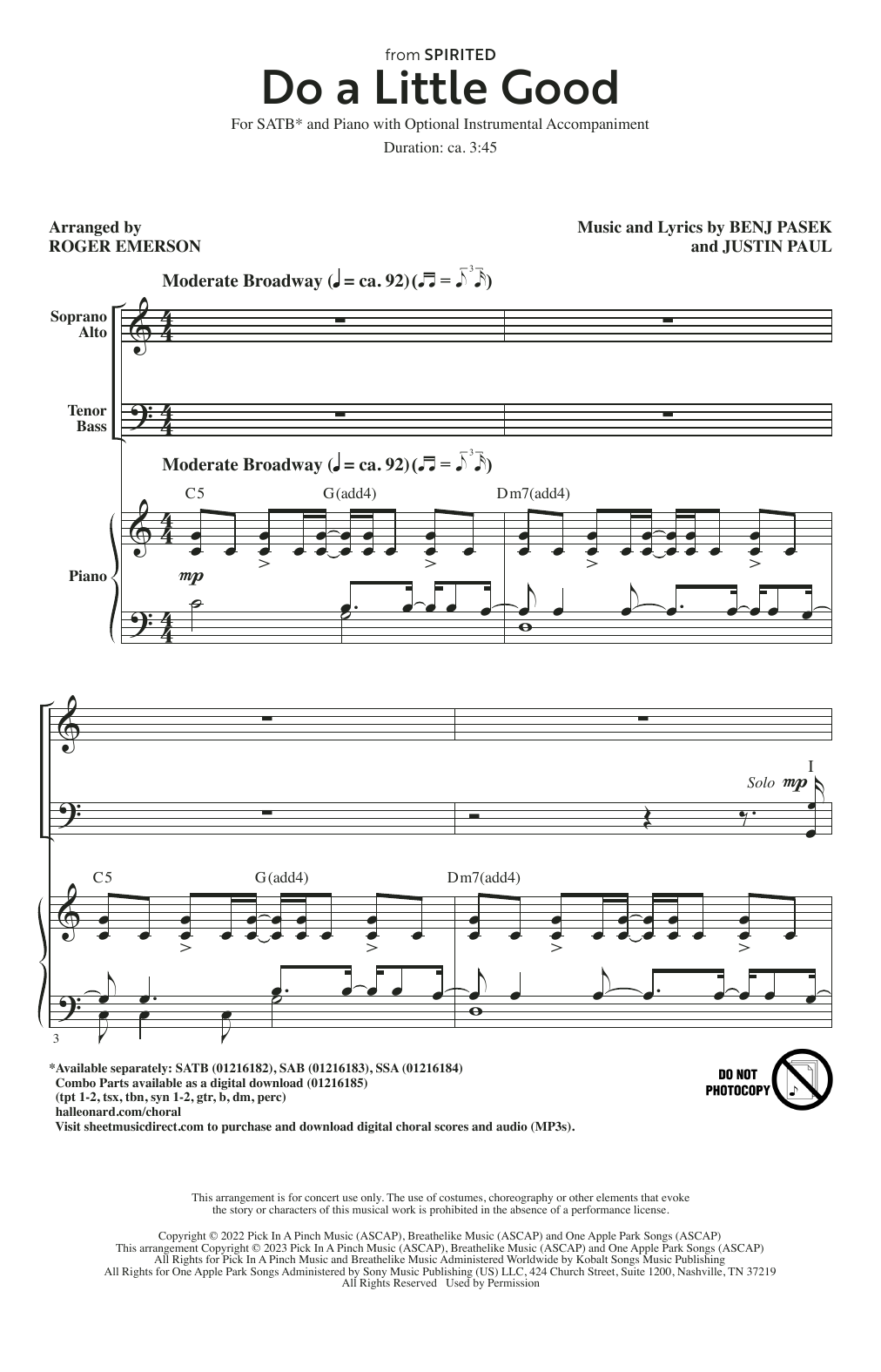 Download Pasek & Paul Do A Little Good (from Spirited) (arr. Roger Emerson) Sheet Music and learn how to play SATB Choir PDF digital score in minutes