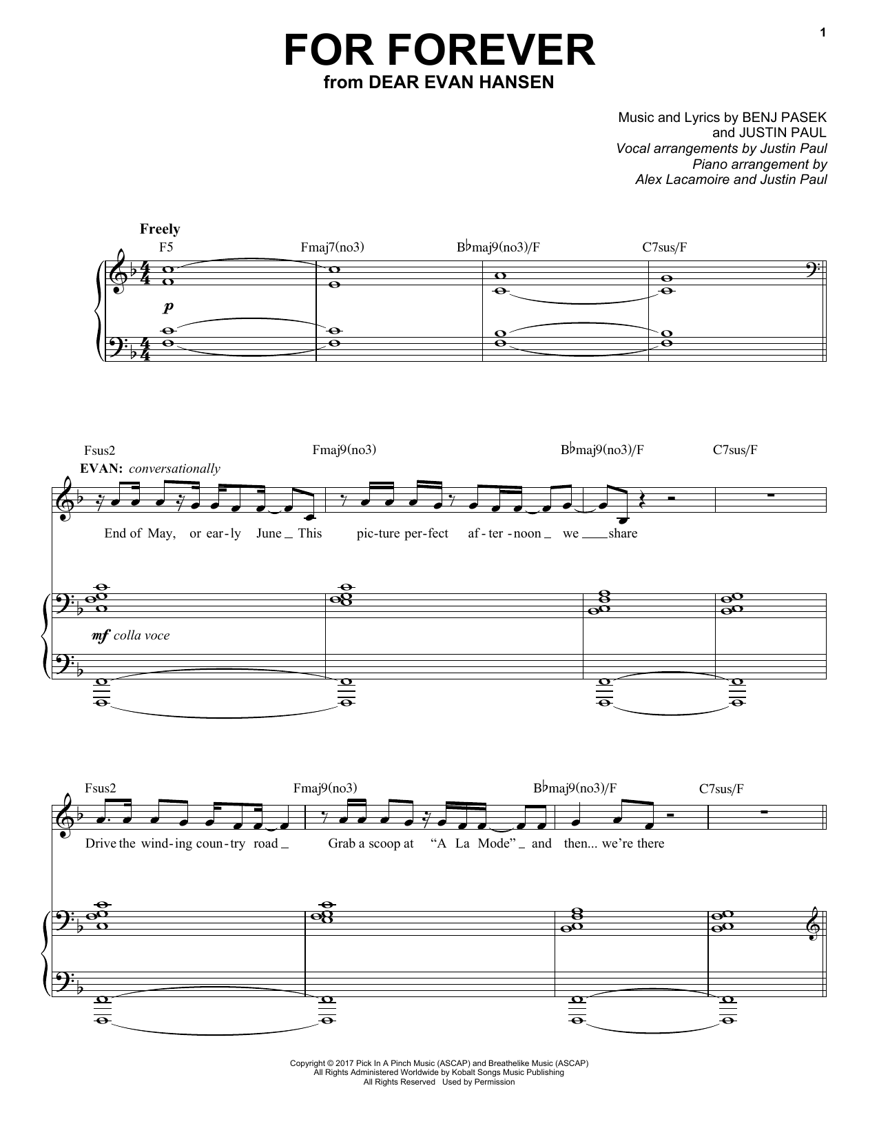 Download Pasek & Paul For Forever (from Dear Evan Hansen) Sheet Music and learn how to play Piano & Vocal PDF digital score in minutes