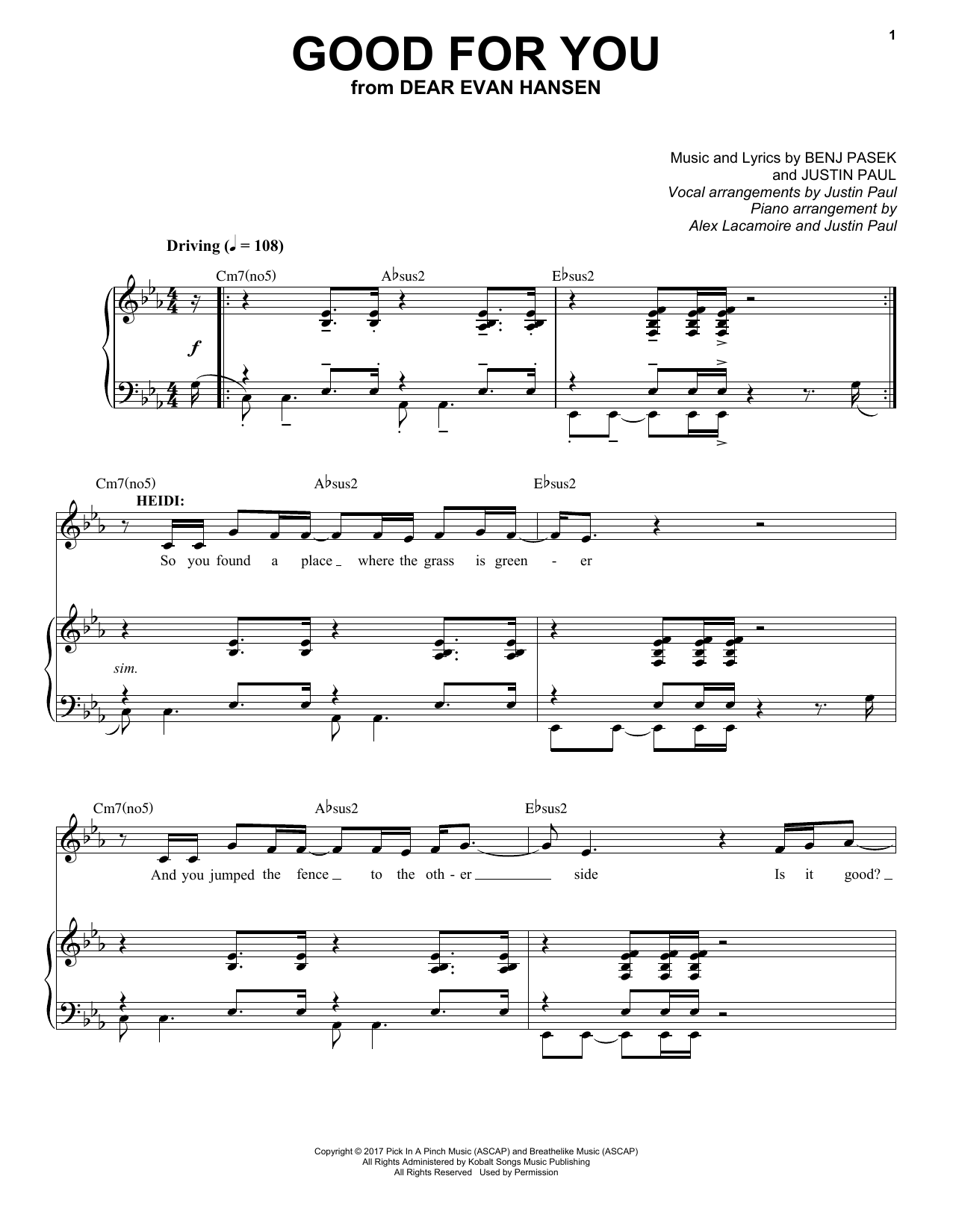 Download Pasek & Paul Good For You (from Dear Evan Hansen) Sheet Music and learn how to play Piano & Vocal PDF digital score in minutes