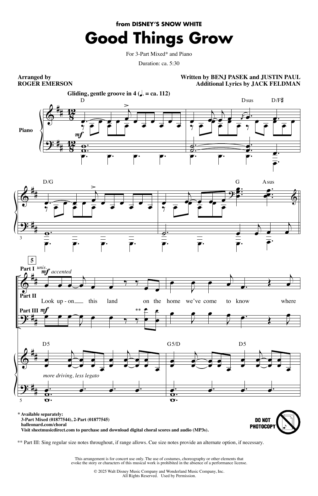 Download Pasek & Paul Good Things Grow (from Snow White) (arr. Roger Emerson) Sheet Music and learn how to play 3-Part Mixed Choir PDF digital score in minutes
