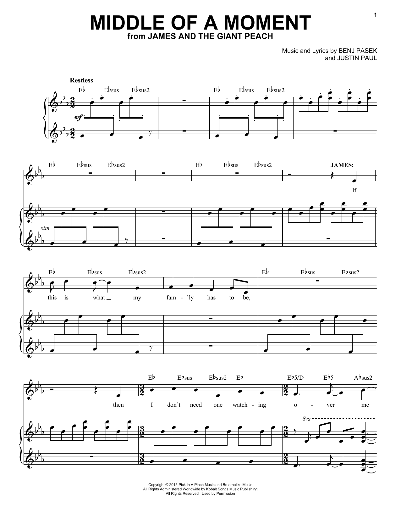 Download Pasek & Paul Middle Of A Moment (from James And The Giant Peach) Sheet Music and learn how to play Piano & Vocal PDF digital score in minutes
