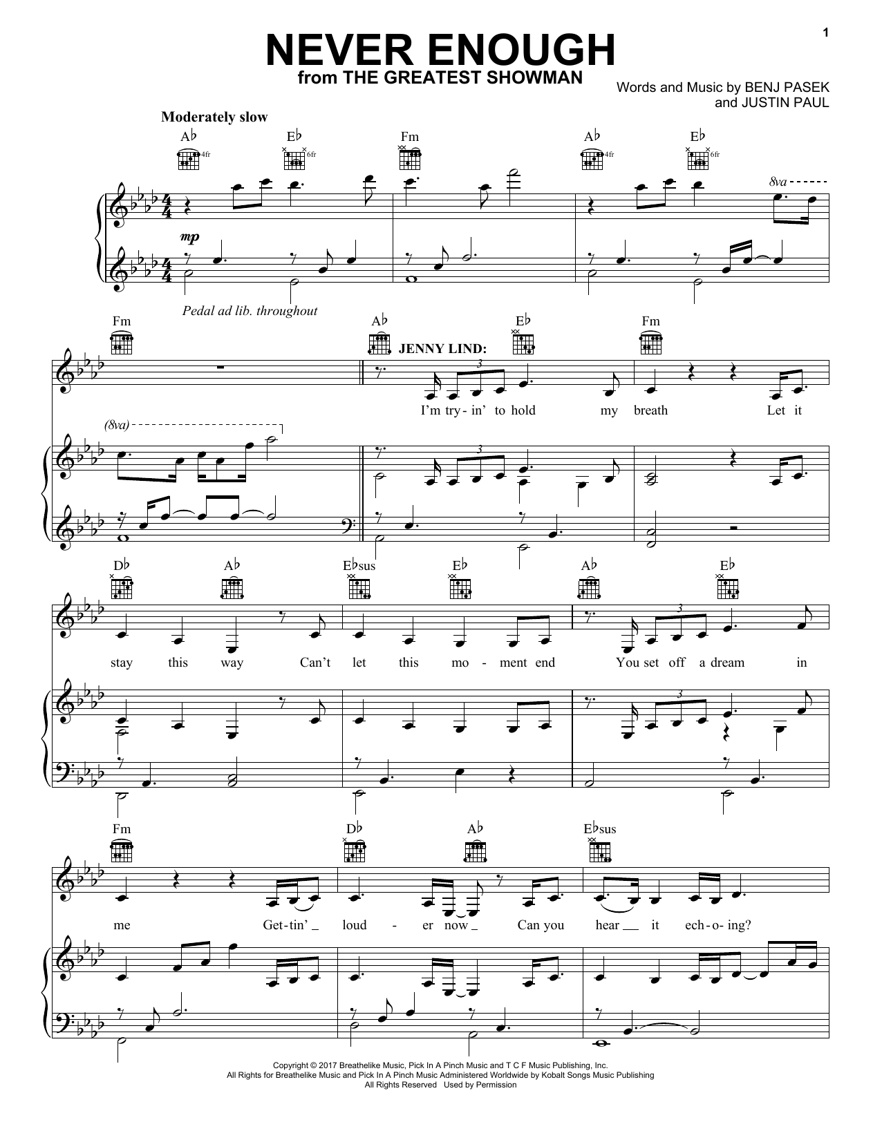 Download Pasek & Paul Never Enough (from The Greatest Showman) Sheet Music and learn how to play Very Easy Piano PDF digital score in minutes