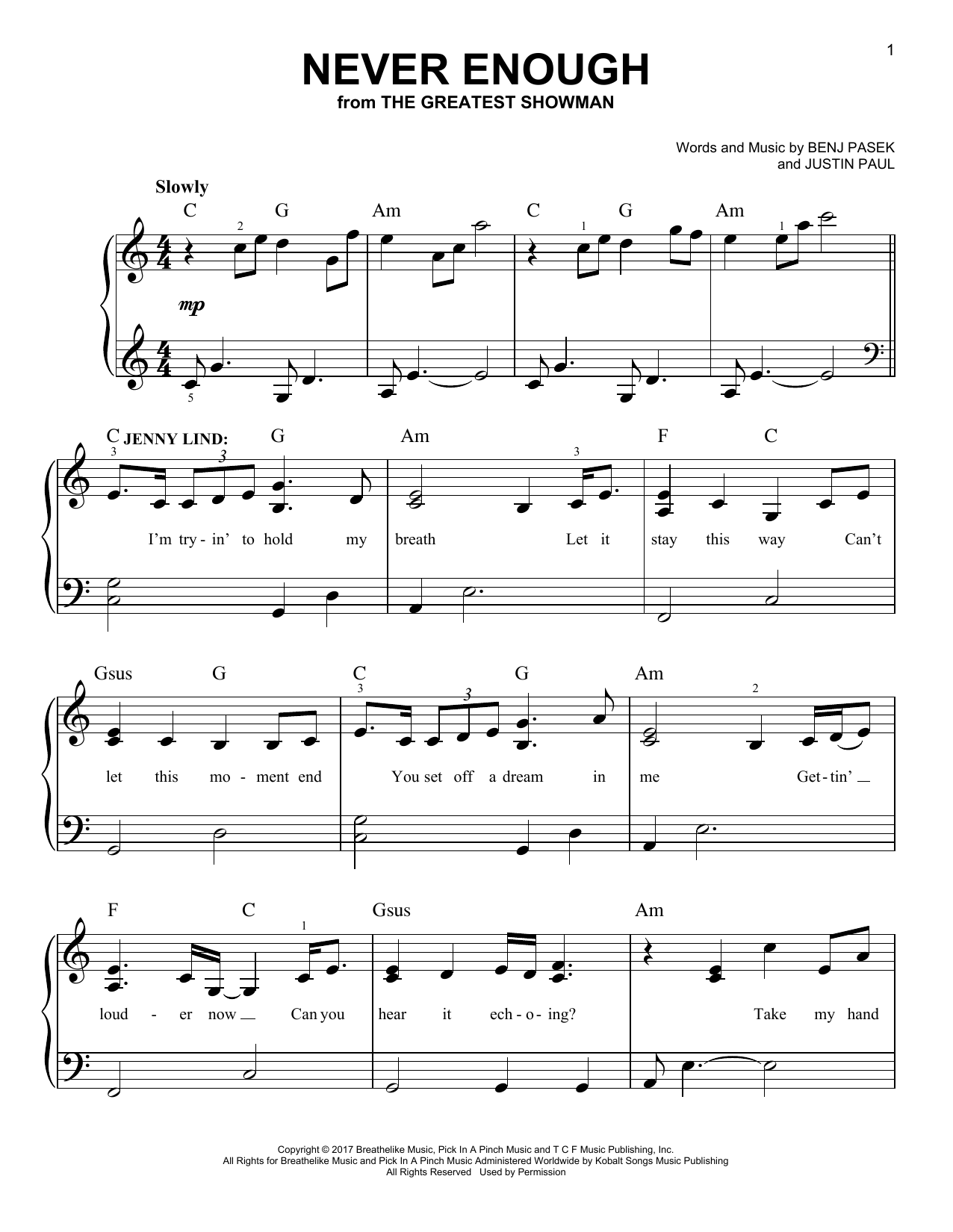 Download Pasek & Paul Never Enough Sheet Music and learn how to play Piano & Vocal PDF digital score in minutes