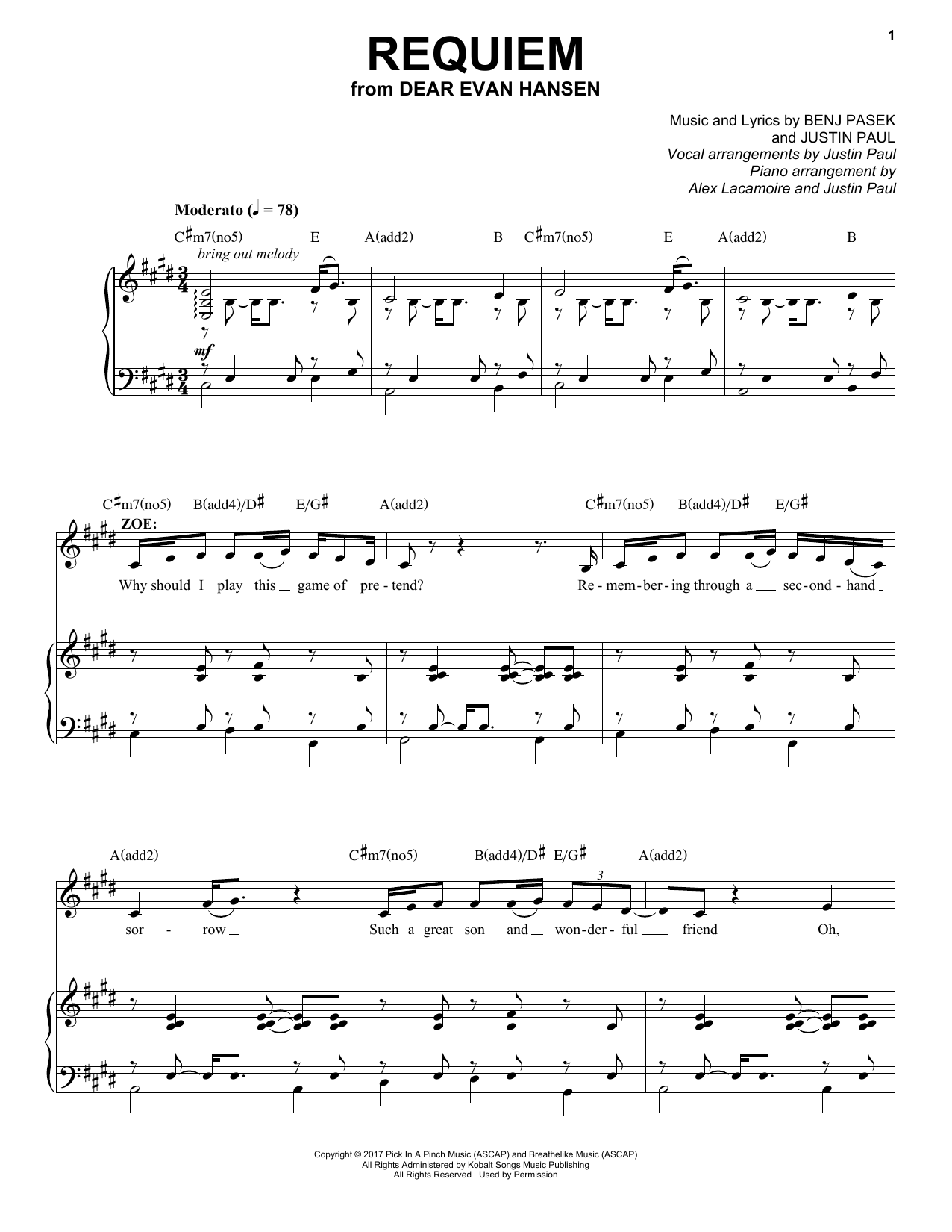 Download Pasek & Paul Requiem (from Dear Evan Hansen) Sheet Music and learn how to play Piano & Vocal PDF digital score in minutes